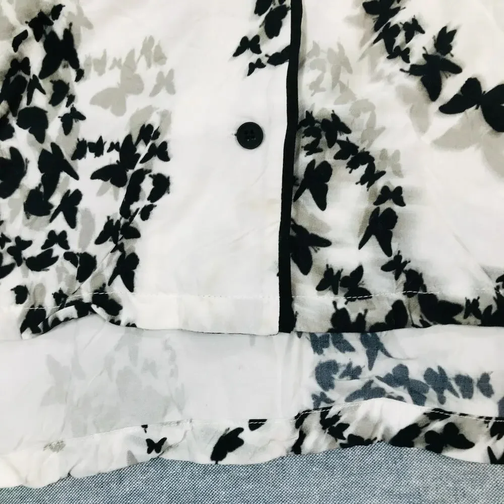 All Saints Women Medium Safi Orsino Pyjama Shirt White Black Skull Goth Flaw BC4